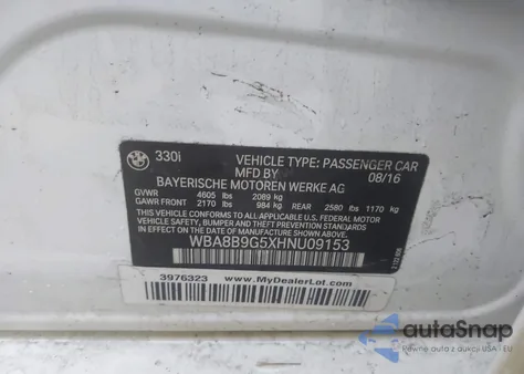 2017 BMW 330I from USA, damaged, VIN WBA8B9G5XHNU09153